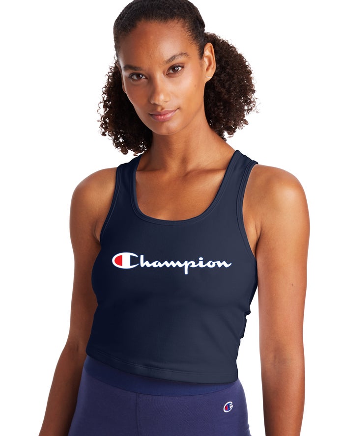 Champion Tanktop Dames - Donkerblauw - Authentic Crop Script Logo ( 197302-DKP )